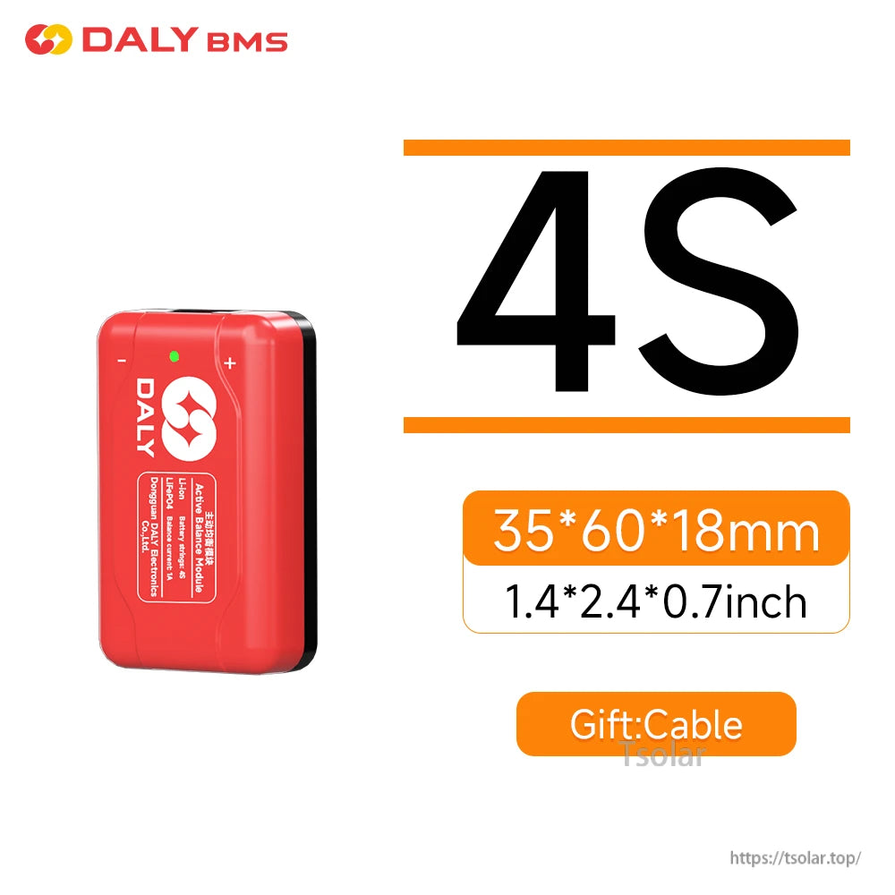 Daly Smart BMS 1A Active Balancer, Daly BMS 4S smart 1A active balancer module in red case, 35×60×18 mm, includes cable