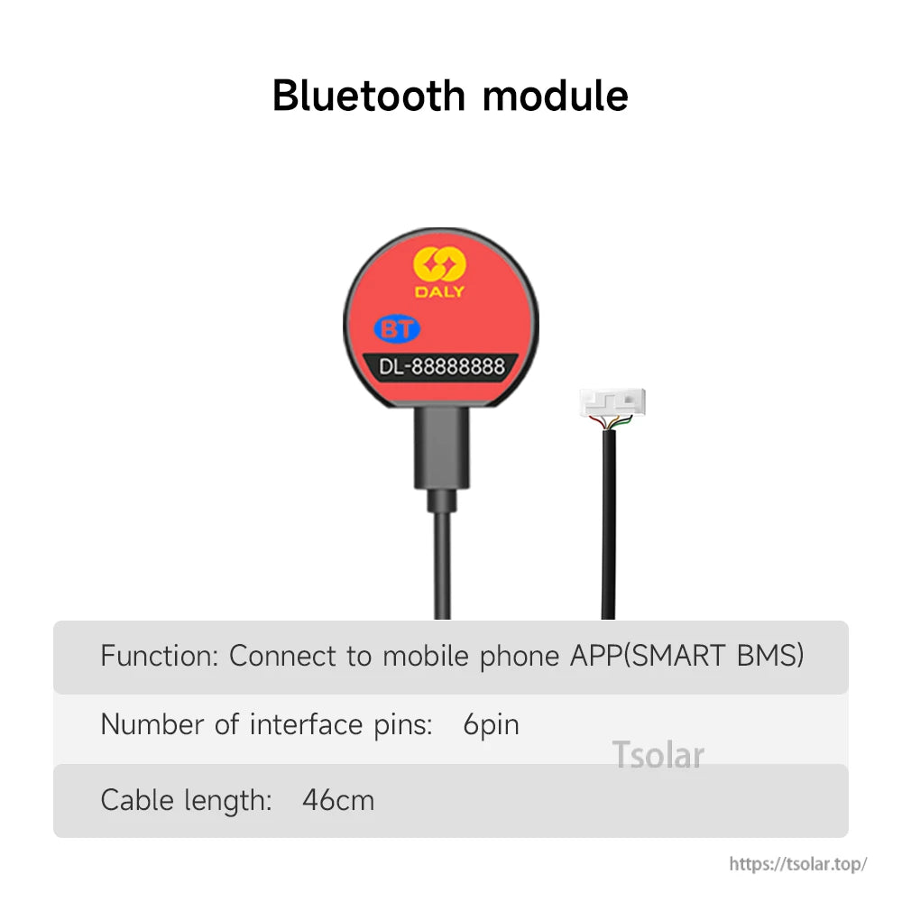 Bluetooth module with 6-pin connector lead for BMS app connection, round red housing