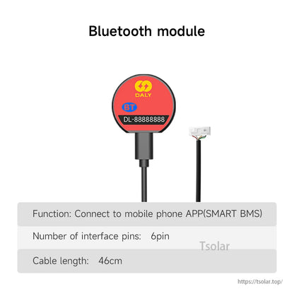 Bluetooth module with 6-pin connector lead for BMS app connection, round red housing