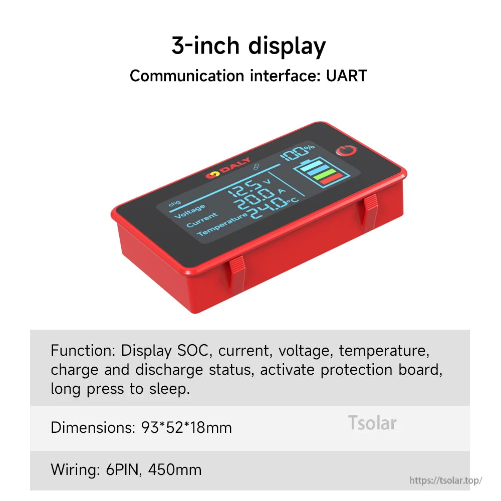 3-inch display module for BMS with UART interface, red case and screen readout