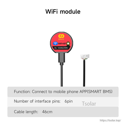 WiFi module with 6-pin connector lead for BMS mobile app connection (46 cm cable shown)