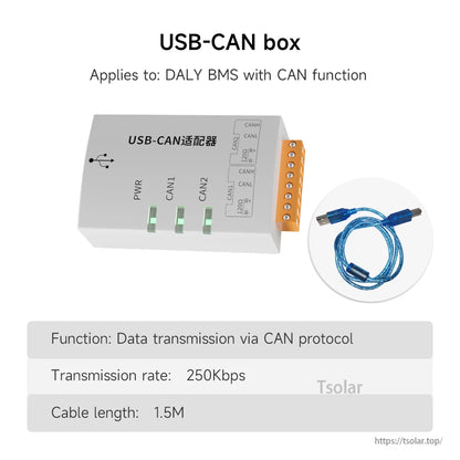 USB-CAN box adapter with terminal block and USB cable, 250Kbps and 1.5m cable listed