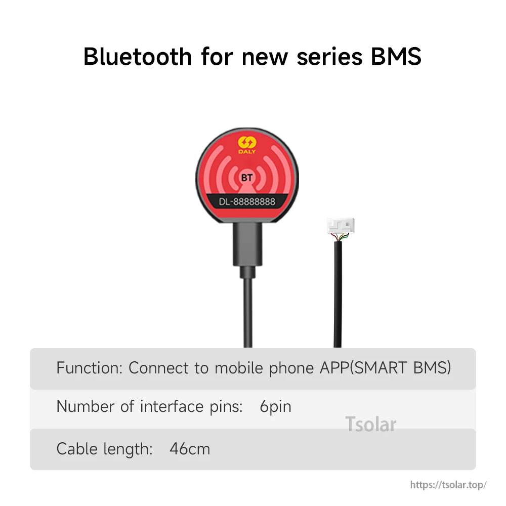 Bluetooth module for new series BMS with 6-pin connector lead (46 cm cable shown)