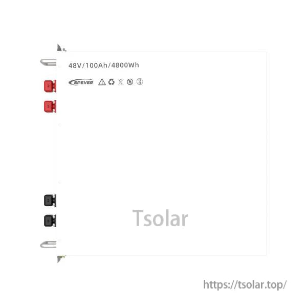 EPEVER 48V 100Ah LiFePO4 battery pack with red and black terminals, labeled 48V/100Ah/4800Wh