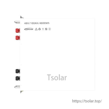 EPEVER 48V 100Ah LiFePO4 battery pack with red and black terminals, labeled 48V/100Ah/4800Wh