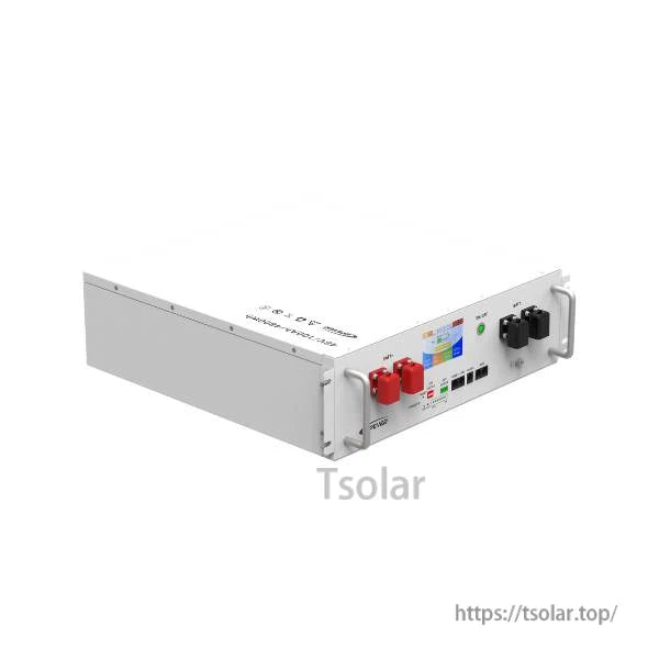 EPEVER 48V 100Ah LiFePO4 Battery, EPEVER 48V LiFePO4 rack-mount battery module with front terminals, status panel, ports, and side handles