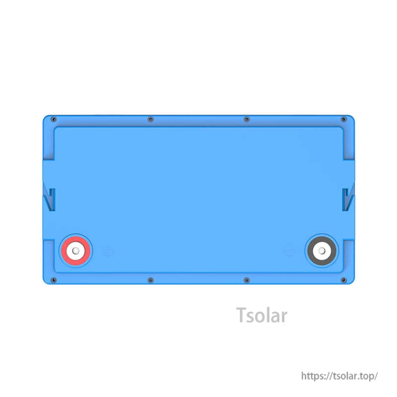 Blue EPEVER 12.8V 100Ah LiFePO4 battery case with red and black terminal posts on one side