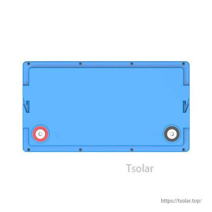 Blue EPEVER 12.8V 100Ah LiFePO4 battery case with red and black terminal posts on one side