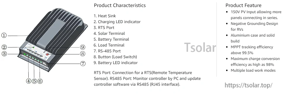 EPEVER MPPT Solar Charge Controller Trace BN Series 150V PV Input Tracer 4215BN | 3215BN | 2215BN Works with LiFePO4 Batteries