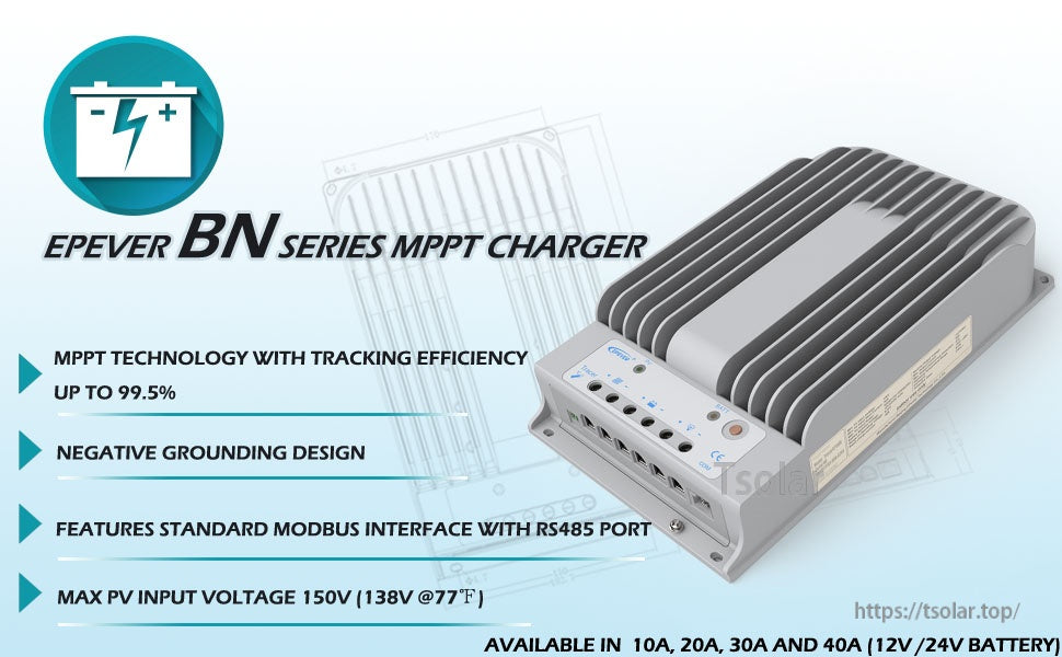 EPEVER MPPT Solar Charge Controller Trace BN Series 150V PV Input Tracer 4215BN | 3215BN | 2215BN Works with LiFePO4 Batteries