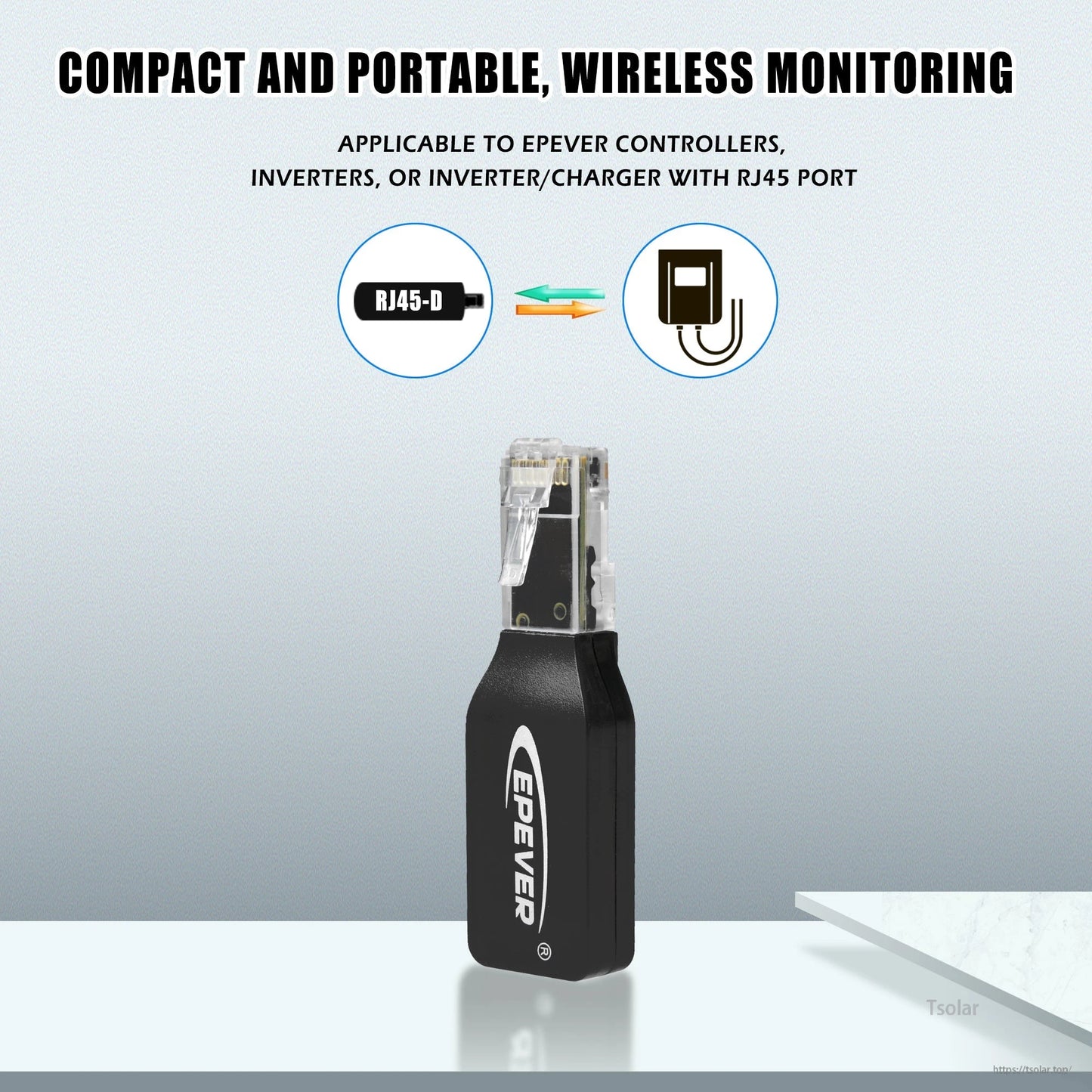 EPEVER RJ45-D WiFi communication adapter dongle for MPPT solar controllers, with compact plug-in design