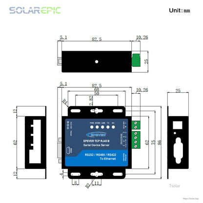 EPEVER TCP 306 Serial Device Server for RS485 Solar Controller/Inverter Monitoring, 10/100M Ethernet