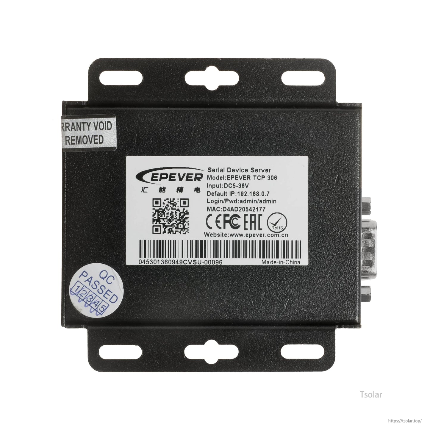EPEVER TCP 306 Serial Device Server for RS485 Solar Controller/Inverter Monitoring, 10/100M Ethernet