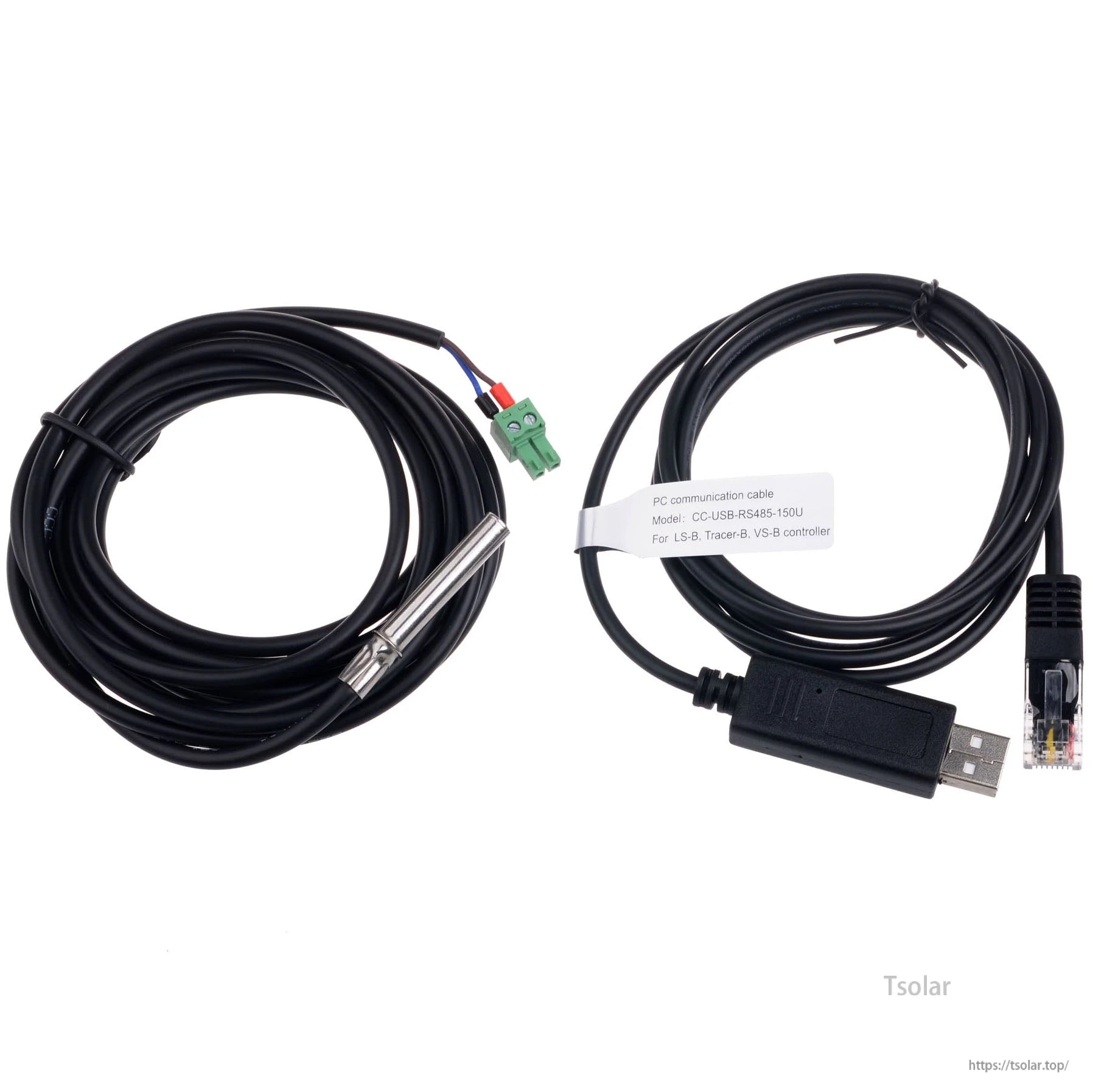 EPEVER solar controller accessories: CC-USB-RS485 PC communication cable and temperature sensor lead