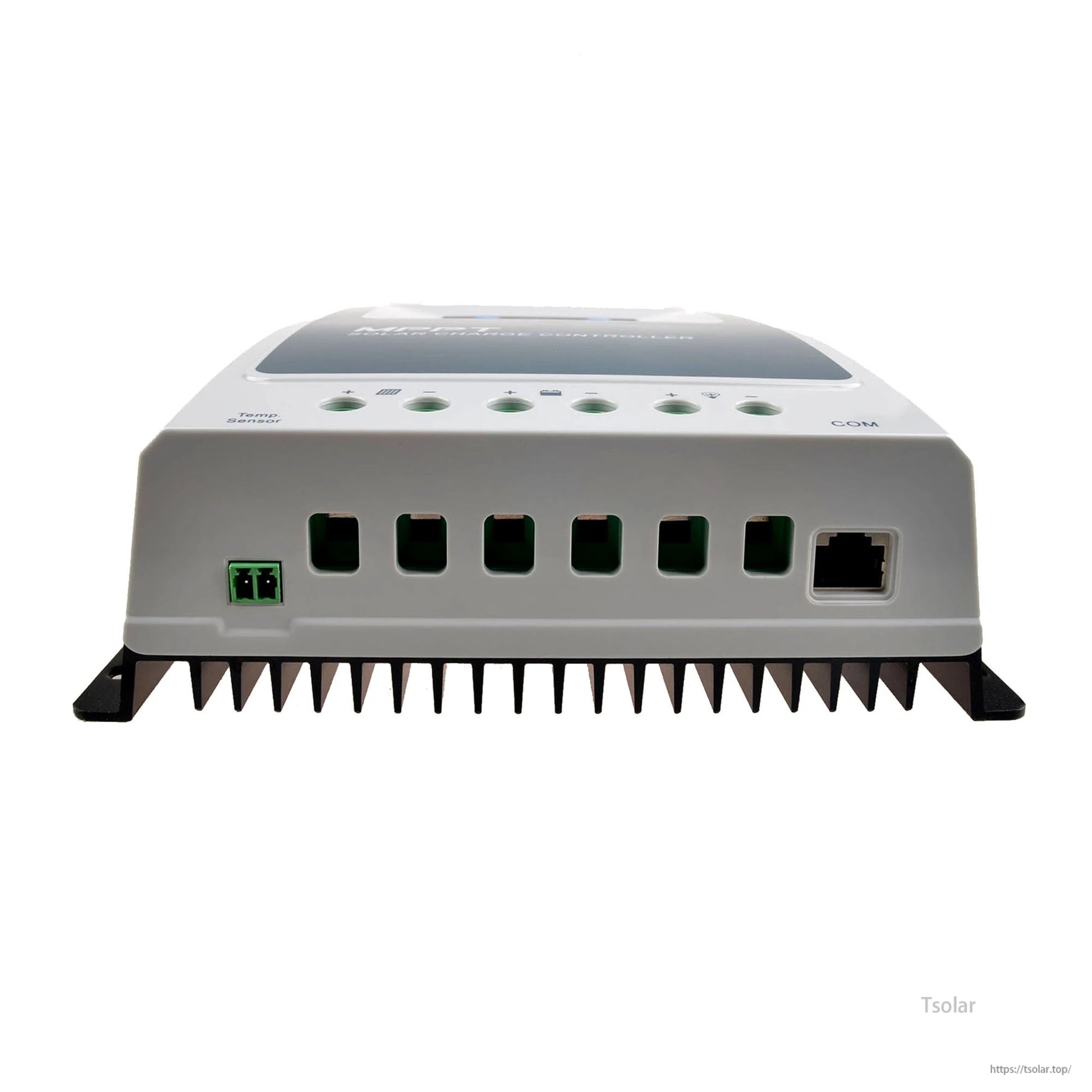 EPEVER Tracer AN MPPT solar charge controller with vented front panel, COM RJ45 port, and heatsink fins