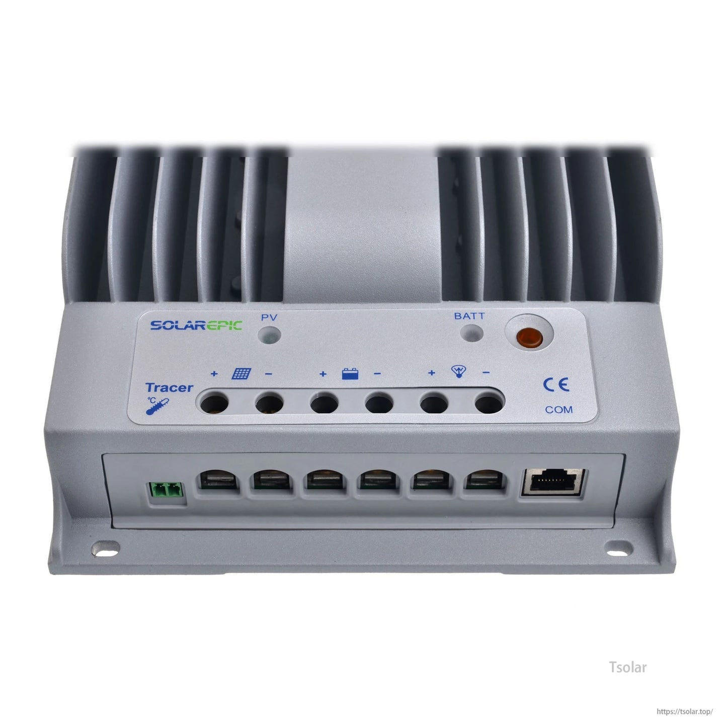 EPEVER Tracer BN MPPT solar charge controller with PV/BATT LEDs and front connector panel including COM port