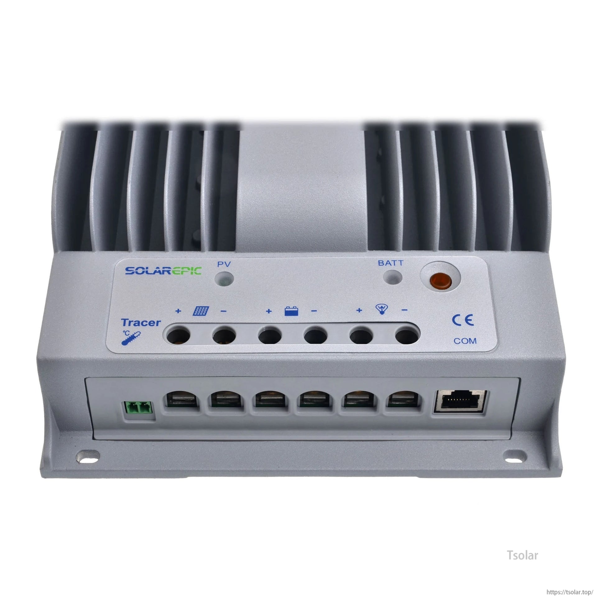 EPEVER Tracer BN MPPT solar charge controller with PV/BATT LEDs and front connector panel including COM port