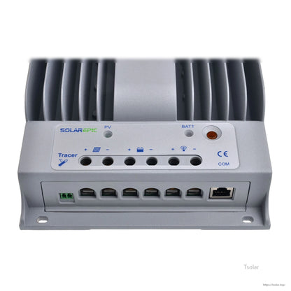 EPEVER Tracer BN MPPT solar charge controller with PV/BATT LEDs and front connector panel including COM port