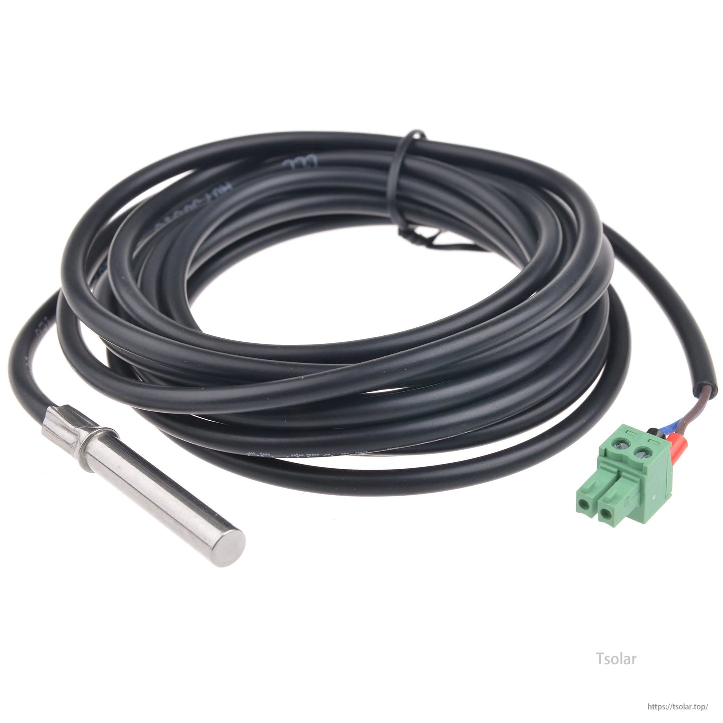 EPEVER solar charge controller temperature sensor with metal probe, long black cable, and green plug connector