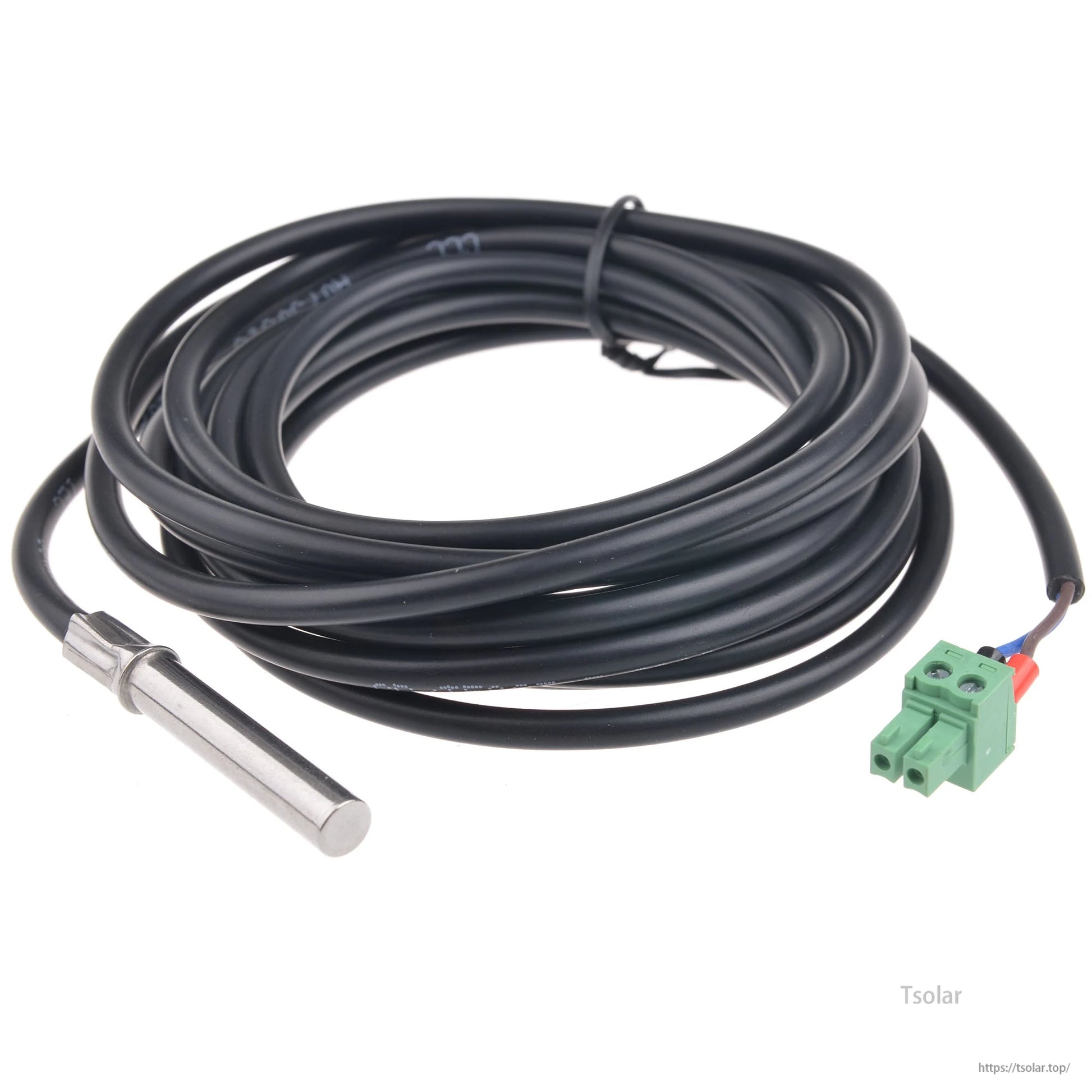EPEVER solar charge controller temperature sensor with metal probe, long black cable, and green plug connector