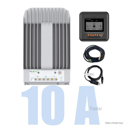 EPEVER Tracer MPPT solar charge controller with MT50 remote meter, temperature sensor probe, and USB‑RS485 cable