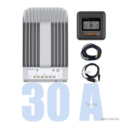 EPEVER Tracer MPPT solar charge controller kit with MT50 display meter, temp sensor probe, and USB-RS485 cable