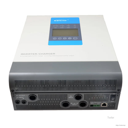 EPEVER UPower 1000W MPPT Inverter, EPEVER UPower inverter/charger with top LCD display and front AC input/output, PV input, and DC terminals
