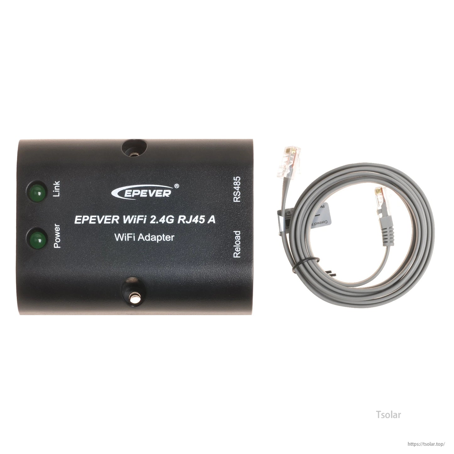 EPEVER 2.4G RJ45A WiFi adapter module with RS485 labeling, Power/Link LEDs, and included RJ45 cable