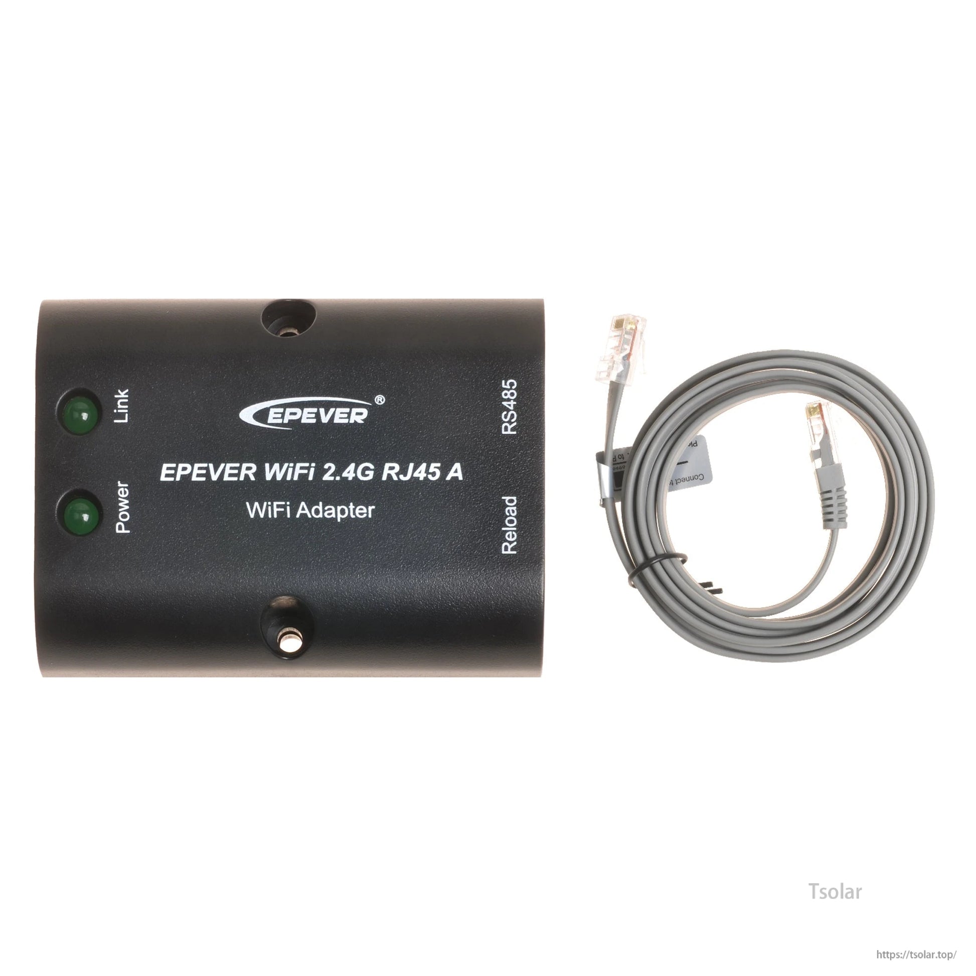 EPEVER 2.4G RJ45A WiFi adapter module with RS485 labeling, Power/Link LEDs, and included RJ45 cable