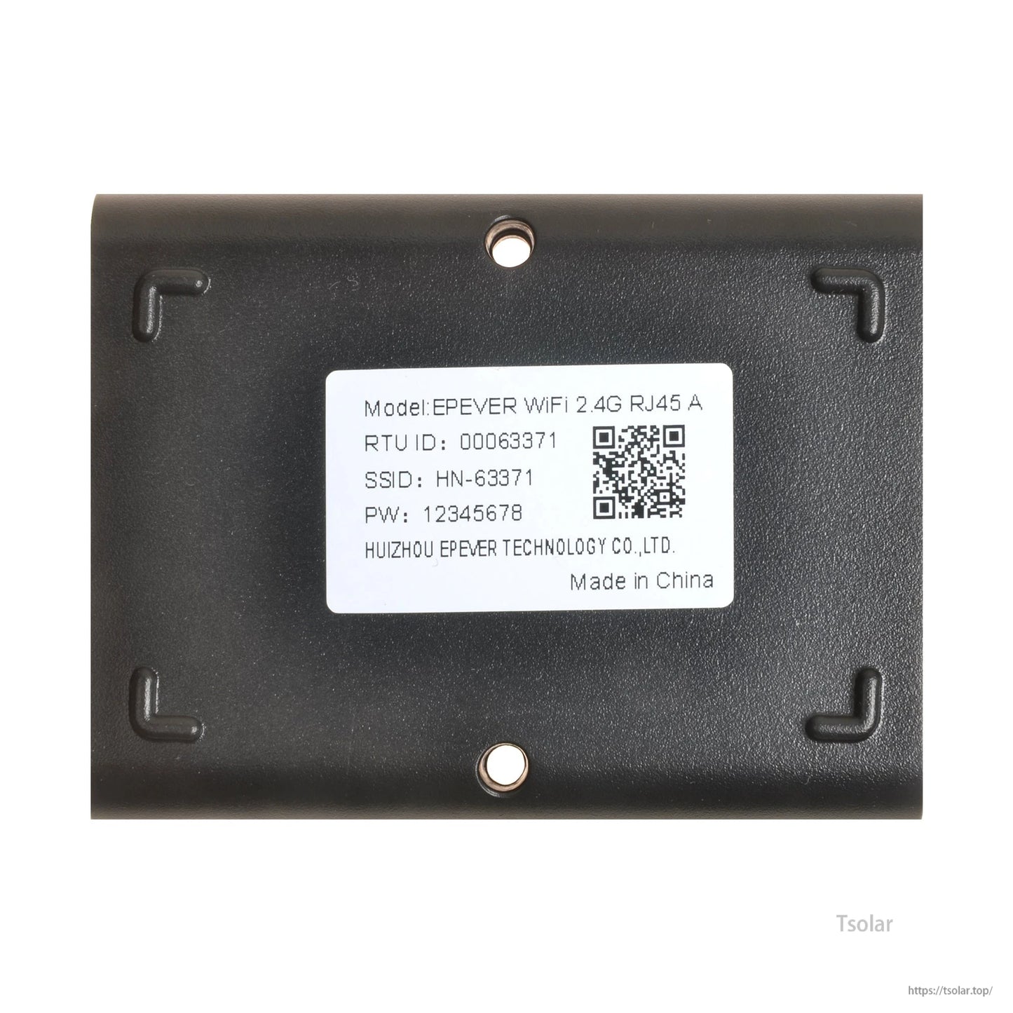 EPEVER 2.4G WiFi RJ45 module with label showing SSID, password, RTUID and QR code