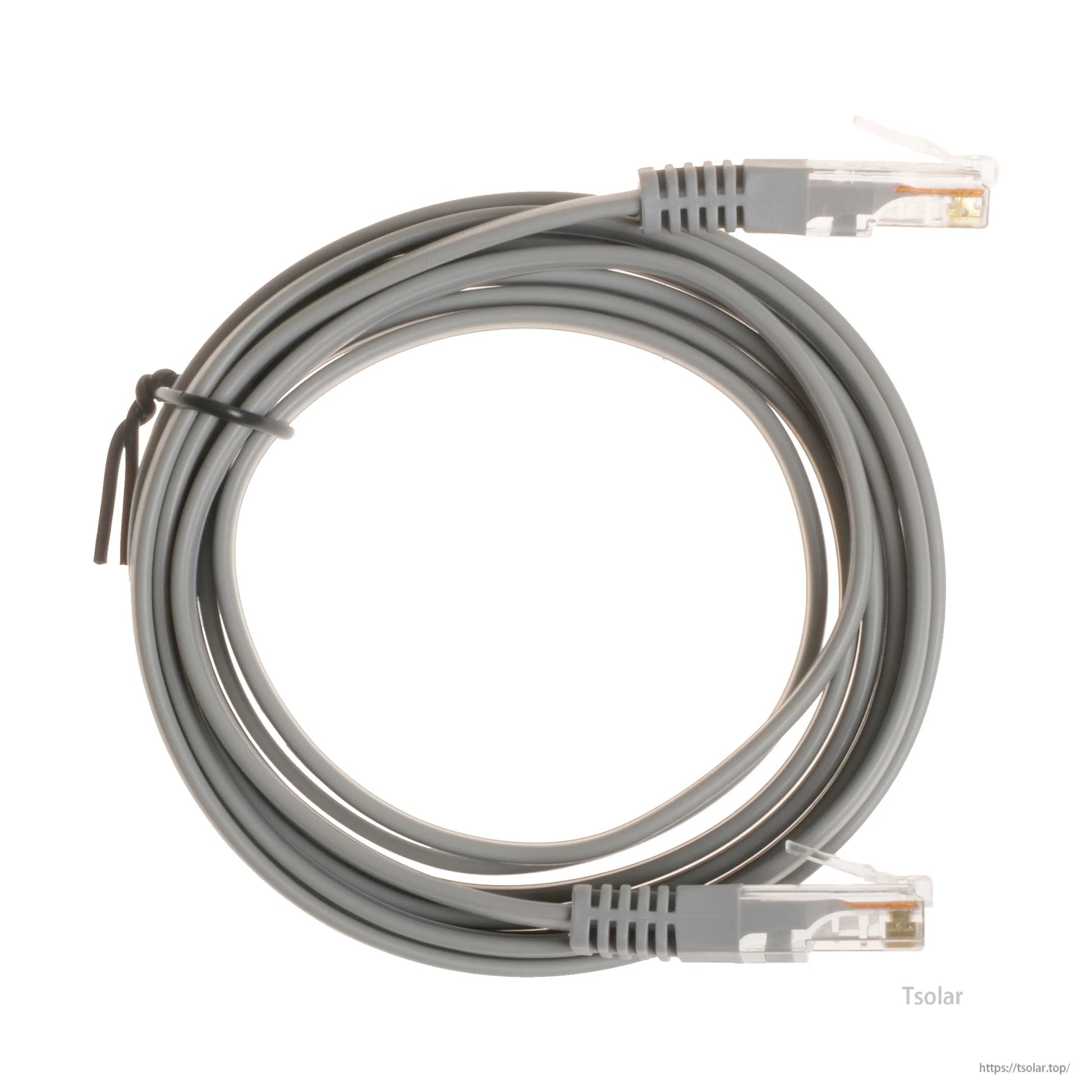 Gray RJ45 Ethernet-style cable with connectors on both ends, coiled for connecting RS485 devices
