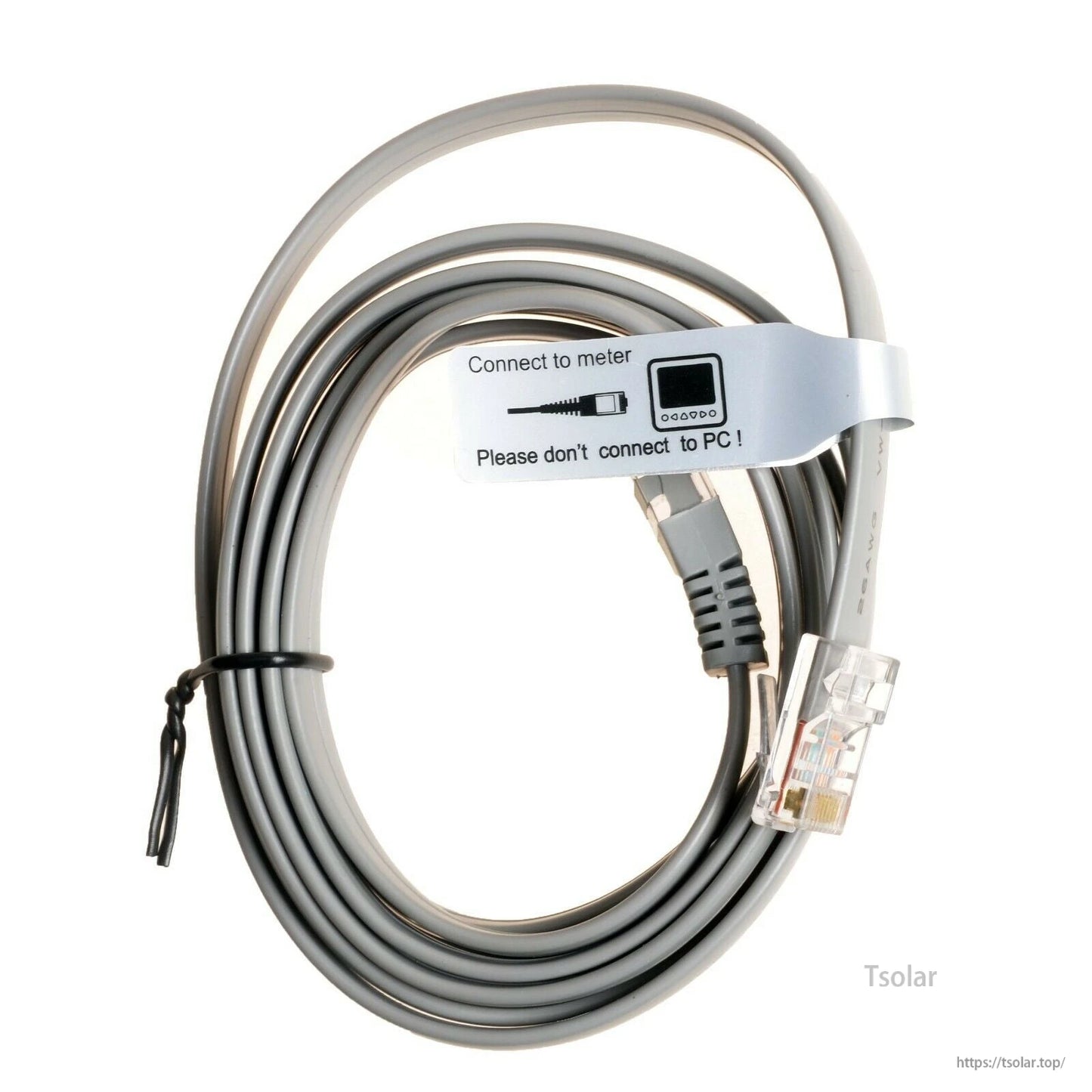 Epever Remote Meter RS485 Cable, Epever RS485 remote meter cable with RJ45-style plug and labeled tag "Connect to meter"