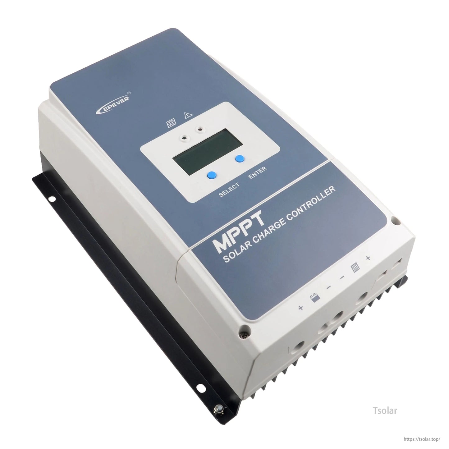 Epever Tracer AN MPPT solar charge controller with LCD display, Select/Enter buttons, and front wiring terminals