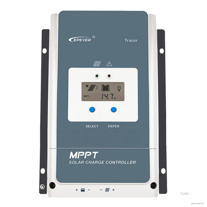 Epever Tracer AN MPPT solar charge controller with LCD display, status LEDs, and Select/Enter buttons