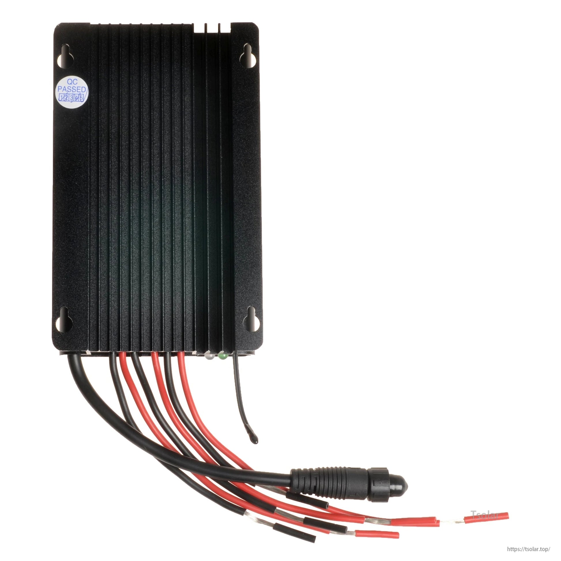 Epever Tracer BP waterproof MPPT solar charge controller with finned black case, mounting holes and wired leads