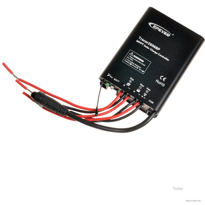 Epever Tracer2606BP MPPT solar charge controller with prewired leads and labeled PV/BAT/COM ports
