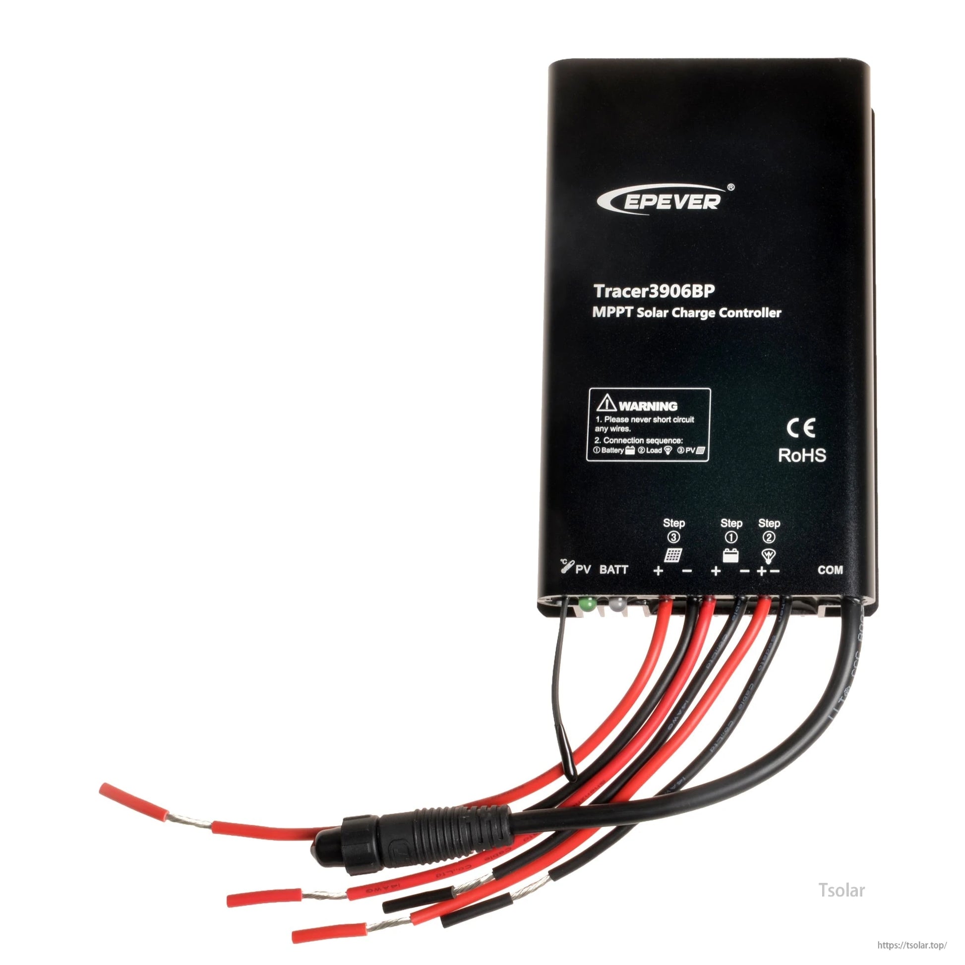 EPEVER Tracer3906BP MPPT solar charge controller with PV, battery and load terminals and wired leads