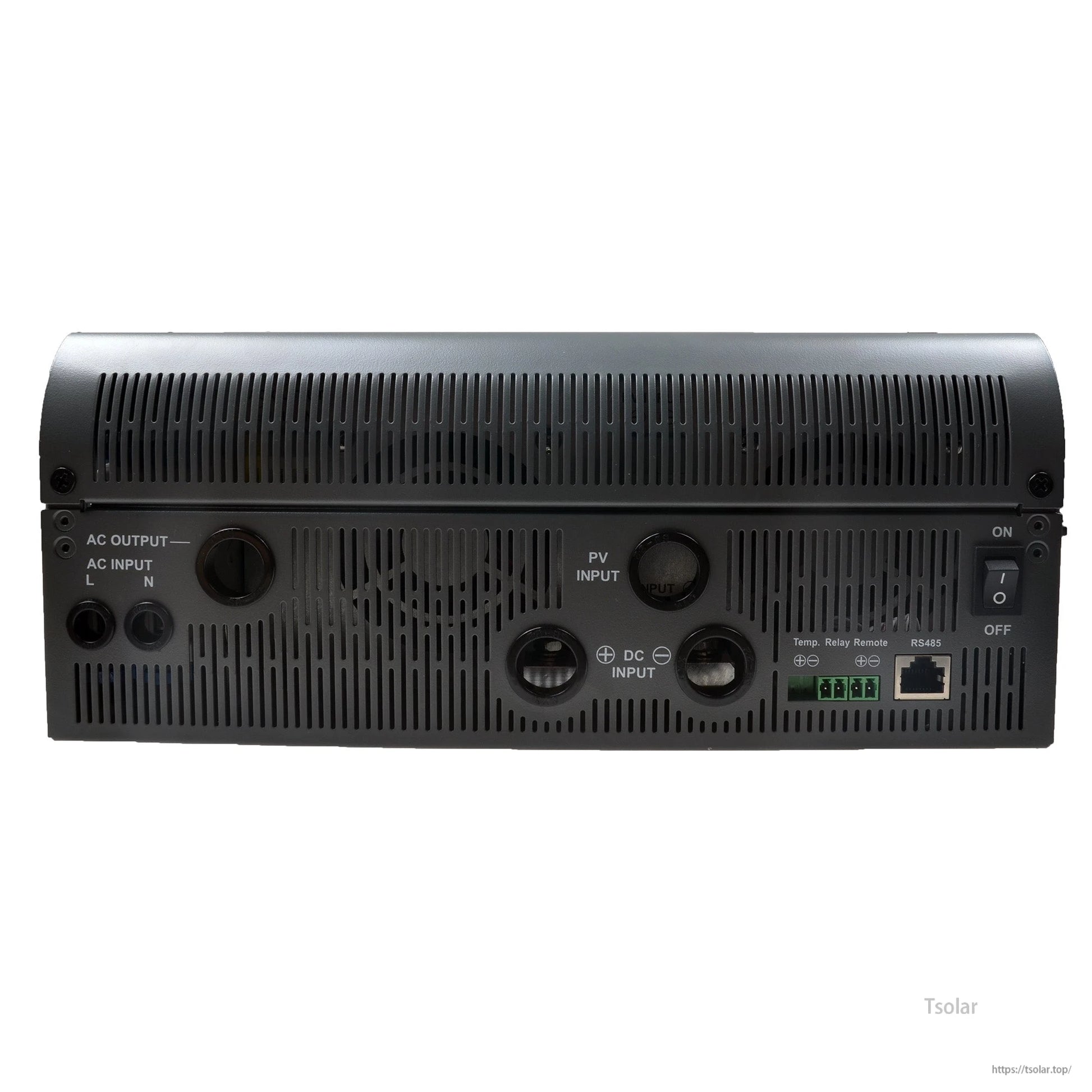Epever UPower 5000W MPPT Inverter, Epever UPower 5000W inverter back panel with AC input/output, PV and DC inputs, RS485 port, and power switch