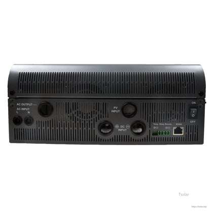 Epever UPower 5000W MPPT Inverter, Epever UPower 5000W inverter back panel with AC input/output, PV and DC inputs, RS485 port, and power switch