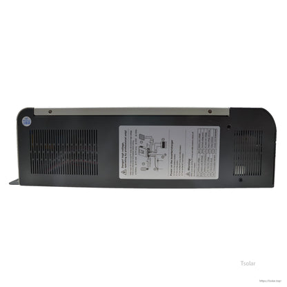 Side view of Epever UPower 5000W MPPT inverter with vented black metal case and wiring label