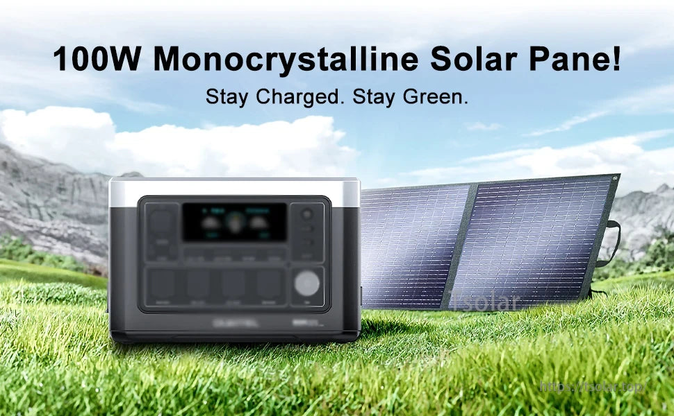 Fodable Solar Panel, 100W Monocrystalline Solar Panel. Stay Charged. Stay Green.