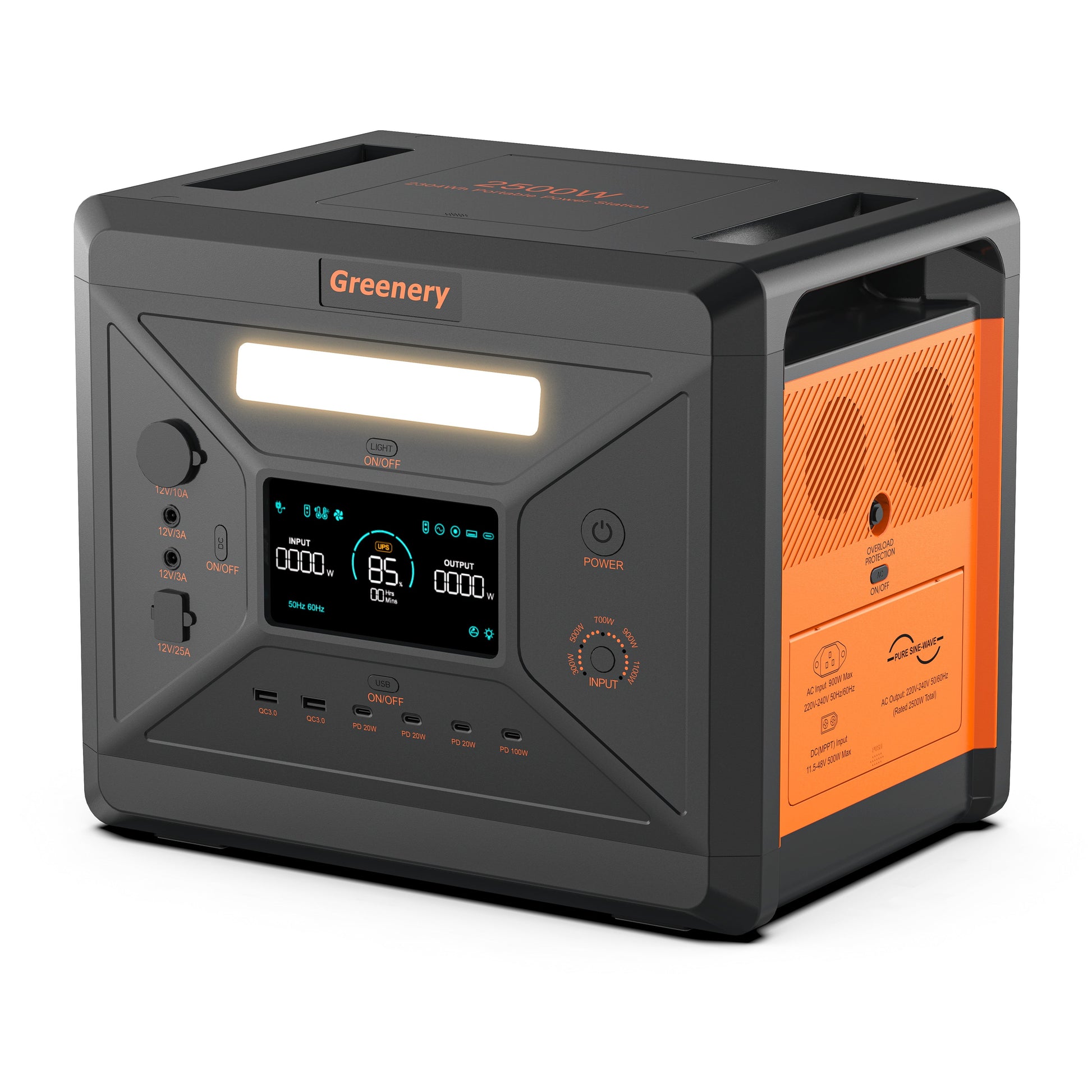 Greenery G2500 Portable Power Station, 2500W 2304Wh LiFePO4, 1100W Dual Input, 14 Ports, UPS 0.08s, IPX4, 5-Year Warranty