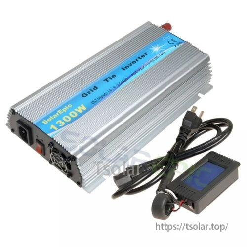 GWV-600W MPPT Grid Tie Micro Inverter, Aluminum grid-tie inverter with cooling fan, 1300W label, AC plug cable and small LCD display module