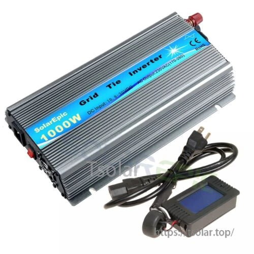 GWV-600W MPPT Grid Tie Micro Inverter, SolarEpic grid-tie inverter in finned aluminum case with AC plug lead and small LCD display controller
