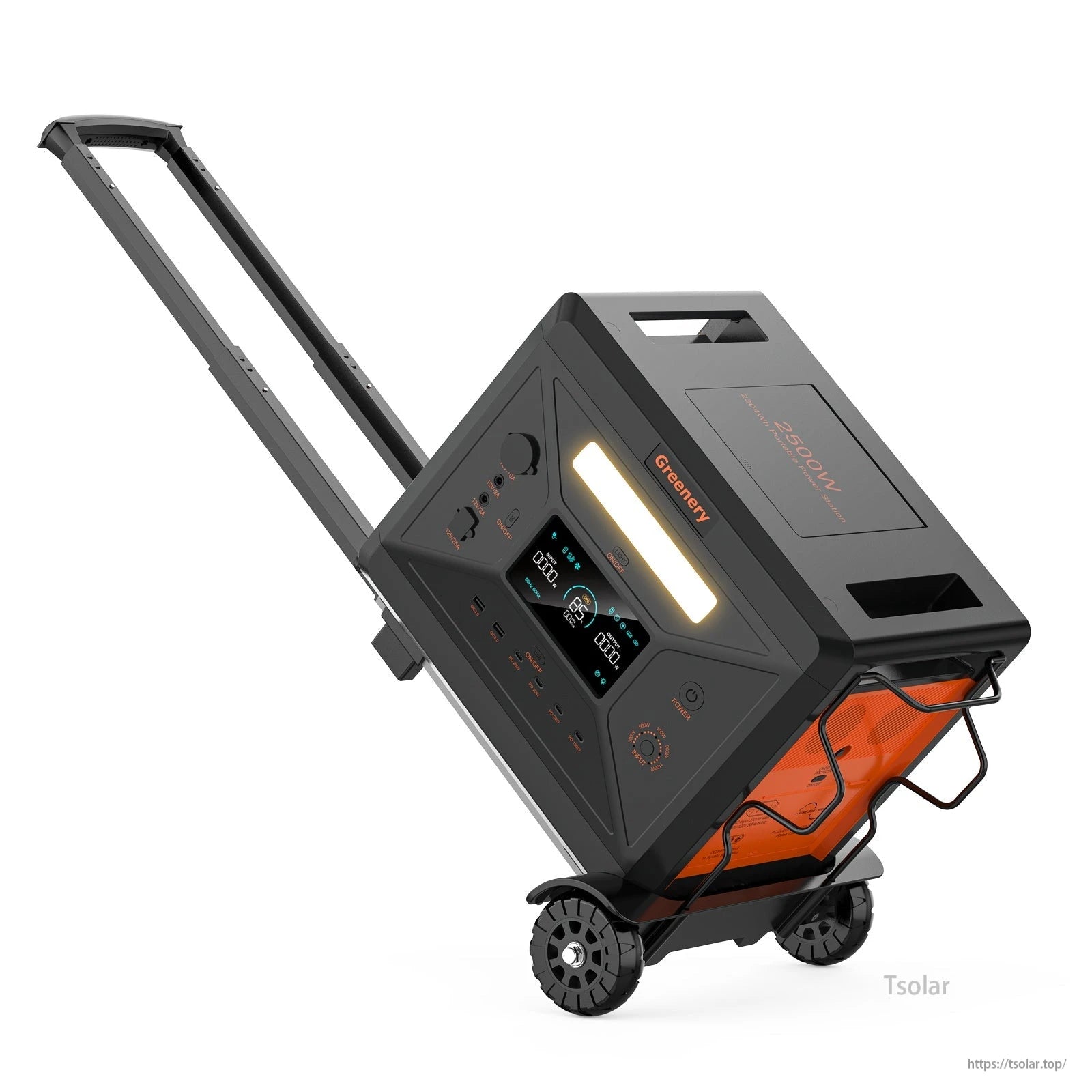 Greenery G2500 Portable Power Station with Trolley, 2304Wh LiFePO4, 2500W Output, 1.5h AC+Solar Dual Charge, 14-Port UPS