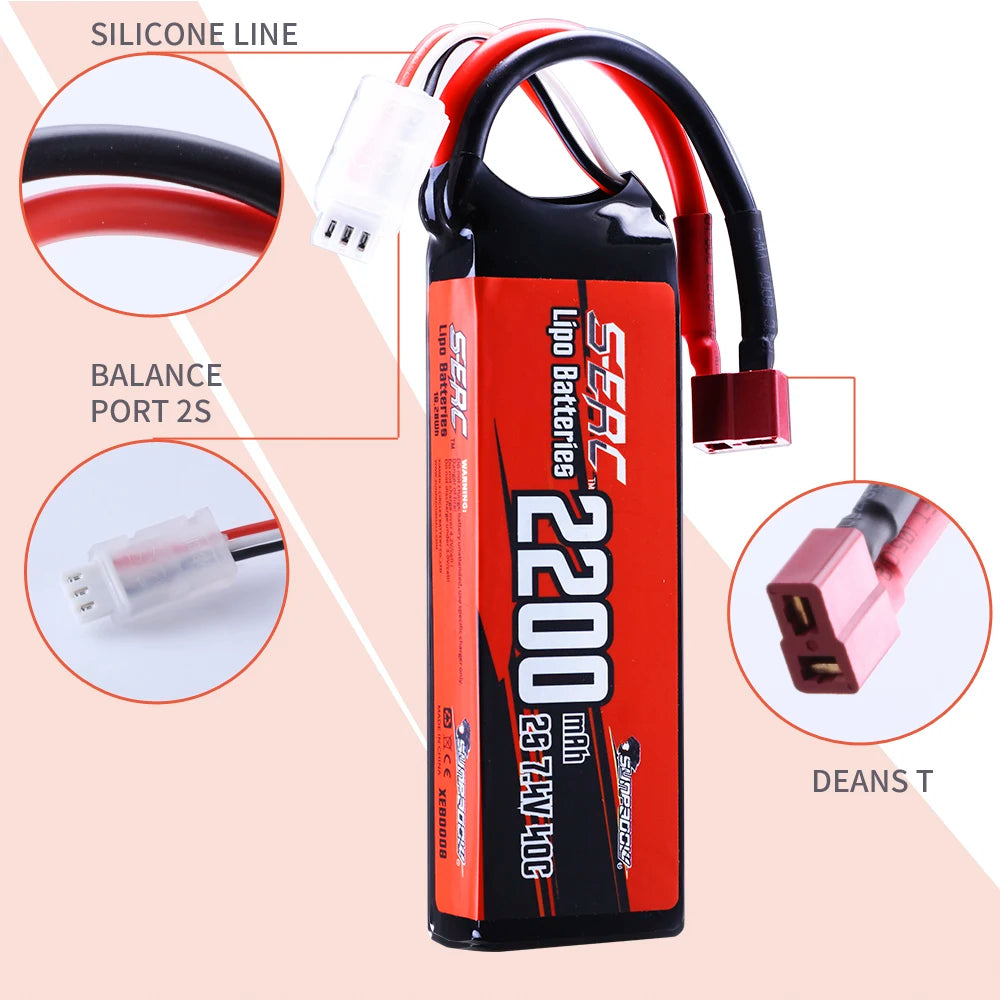 SUNPADOW 2S Lipo Battery 7.4V 40C 2200mAh, Deans T Plug (2pcs) for RC Cars, Airplane, Quadcopter, Helicopter, Drone, FPV