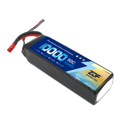 ZDF 2S 7.4V 10000mAh 50C (100C Max) Lipo Battery, 10000mAh 50C LiPo battery, 7.4V-22.2V, with XT60/XT90/EC5/T plug and 10AWG wire, ideal for RC cars and toys.