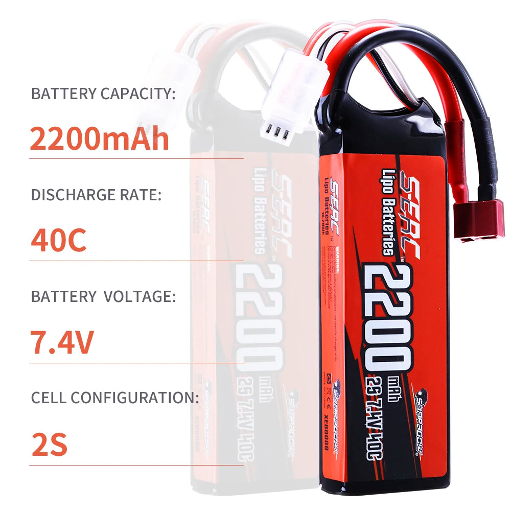 SUNPADOW 2S Lipo Battery 7.4V 40C 2200mAh, Deans T Plug (2pcs) for RC Cars, Airplane, Quadcopter, Helicopter, Drone, FPV