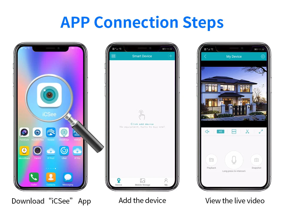 Hiseeu 3MP Camera, Control your smart device with the 'icSee' app; no extra hardware needed.