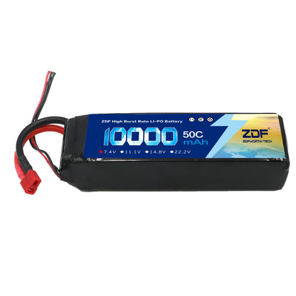 ZDF 2S 7.4V 10000mAh 50C (100C Max) Lipo Battery, ZDF 10000mAh 50C LiPo battery, 7.4V with XT60 plug, offers high burst rate performance for RC cars.
